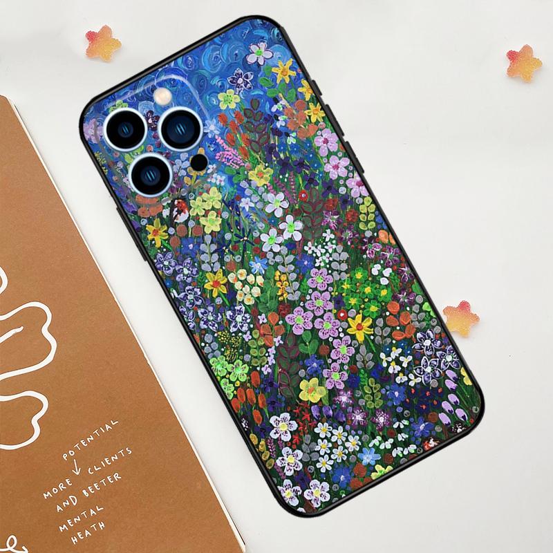 Colourful Flower Painting Art Case For iPhone 15 16 14 13 12 11 Pro Max Plus X XR XS Max 12 13 Mini Soft Bumper Cover