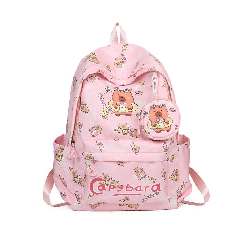 Large Capacity Boys And Girls Backpack Cute Fun Kapibara Print Primary School Bag Children Backpack розовый