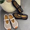 European Station Women's Summer Hollow Mesh Round Head One-word Ballet Shoes Soft Sole Comfortable and Breathable Mary Jane Shoes