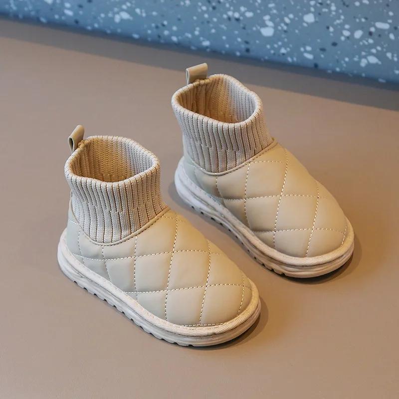 Children's Snow Boot Winter Warm Girls Cotton Sock Boots Solid Color Versatile Kids Causal Boys Plush Ankle Boots Outdoor Warm