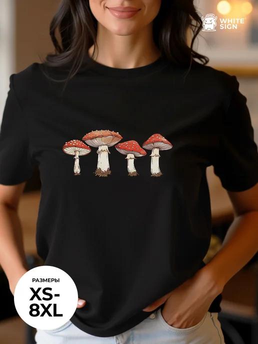 Oversized cotton T-shirt with autumn-themed Forest Mushrooms print 4XL