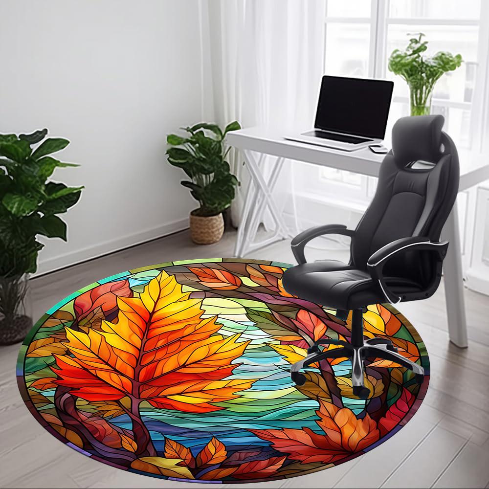 1pc Autumn Leaves Office Round Area Rug,  Mat Suitable For Office, Under Office Chairs Bedroom Living Room Home Decor, Room Deco
