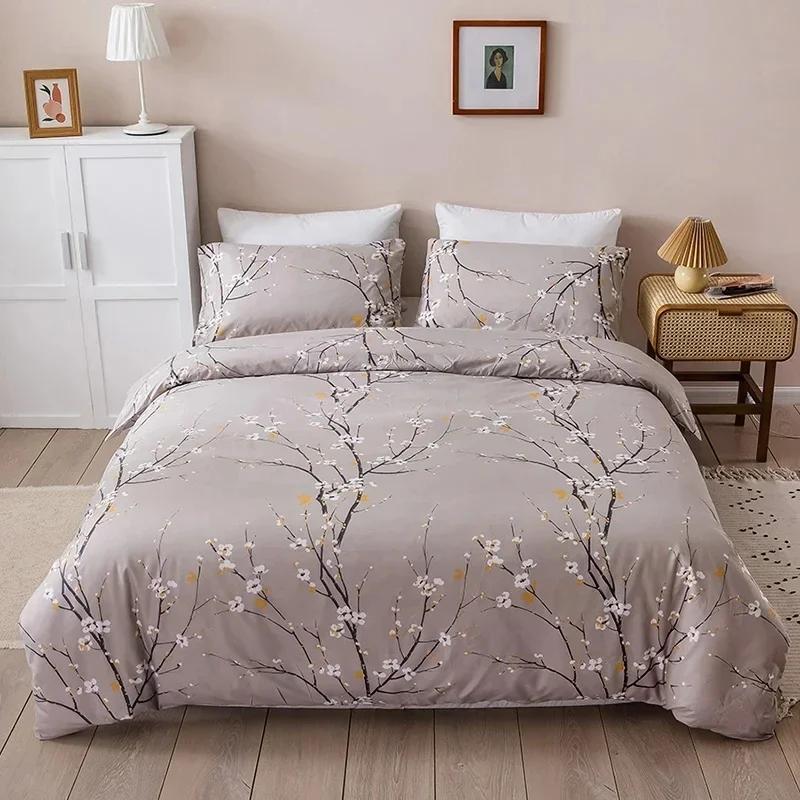 Plum Blossom Queen Duvet Cover Set Double Size Soft Durable Quilt Cover and Pillowcase Skin Friendly Blanket Cover Pillow Cases