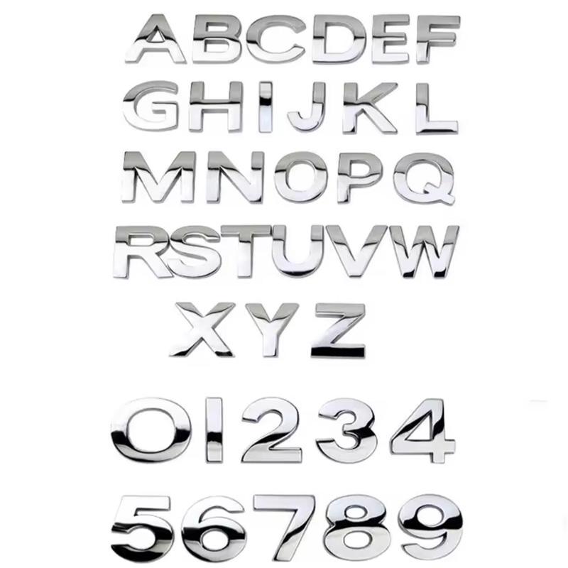 ABK1  25mm 45mm DIY 2015 3D Sharp Letters Numbers Full Alphabat Nameplate Logo Trunk Badge Sticker I Love Any Cars Black Chrome