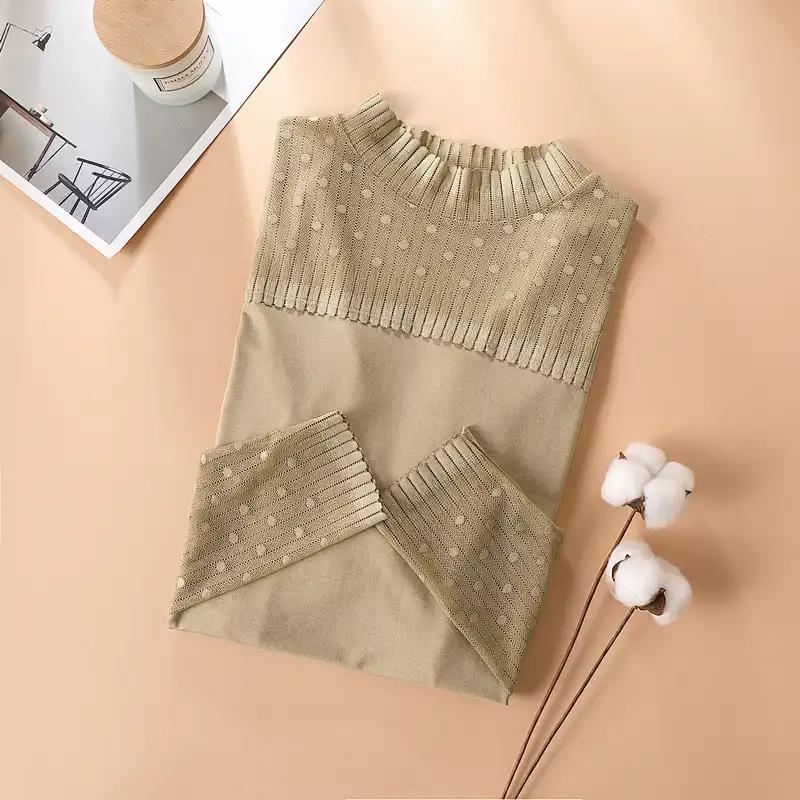 

Pullovers Tops Lace Camisole Women Long Sleeves Blouse Oversized Half Turtleneck Loose Long Sleeve Shirt Slim Pullover Tops 2XL зелений