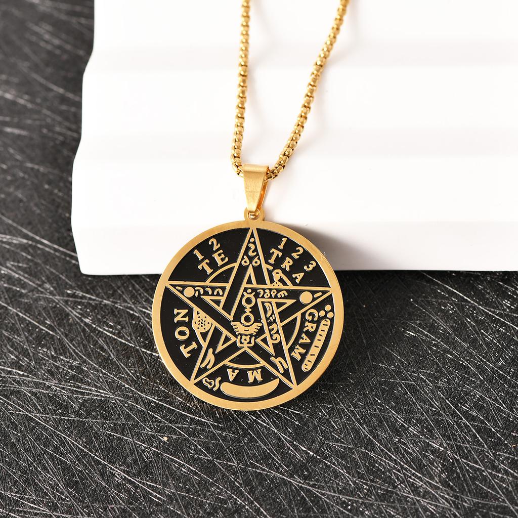 Salomons pentagramsigill Kabbalah hänge fyrtecknigt gudanamn amulett smycken rostfritt stål halsbandshänge