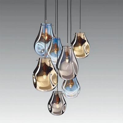 Lustre de vidro colorido criativo moderno, contemporâneo, formato irregular, luz pendente de LED para sala de jantar de café