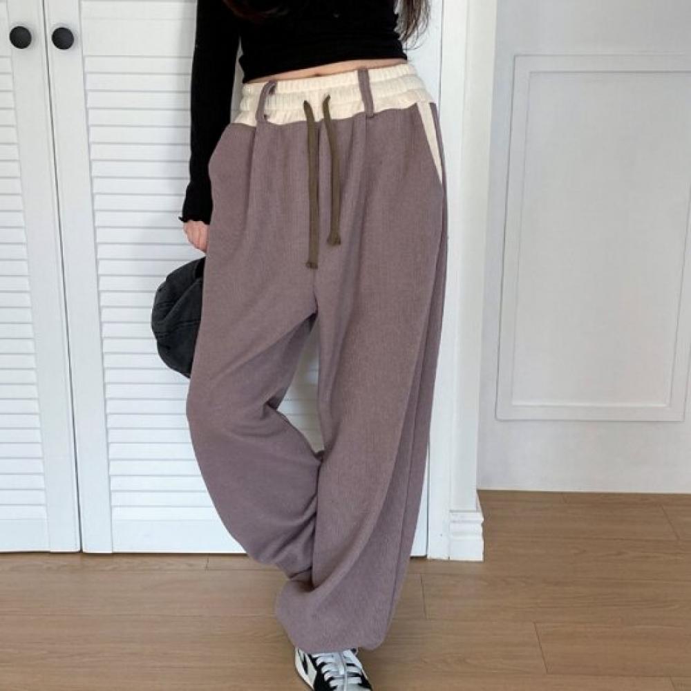 Open Run Two Tone Pants Ribbed Joggers Baggy Pants