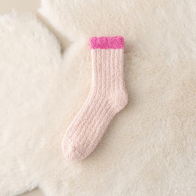 Autumn Winter Coral Fleece Middle Tube Socks For Women Warm Thicken Home Floor Socks Candy Color Sleeping Socks Lady Towel Socks