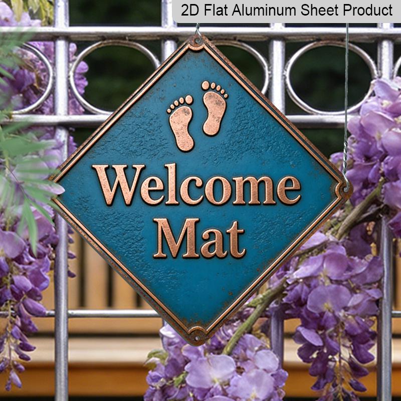 2D Flat, 1pc Vintage Welcome Mat Sign - Aluminum Wall-Mounted Entryway with Retro Signage, Decoration Suitable for Home Office Shop Entrance