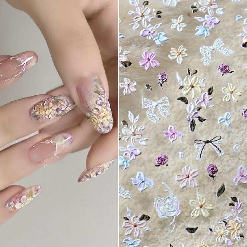 1Pcs 5D Embossed Flowers Nail Stickers Petals Nail Charms Art Decoration Self Adhesive Decal Nail Art Accessories