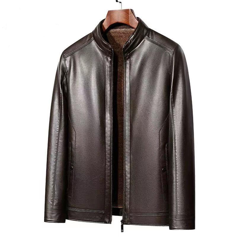 Autumn and Winter Fur As One Men's Leather Jacket Padded and Thickened Motorcycle Leather Jacket Fur Coat Male