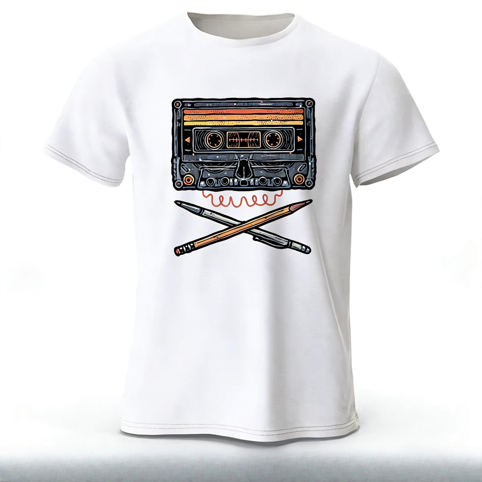 

Retro Tape Pens Nostalgic Printed Mens TShirt 100 Cotton Artistic Studio Graphic Tees for Women Tops Tees Streetwear L
