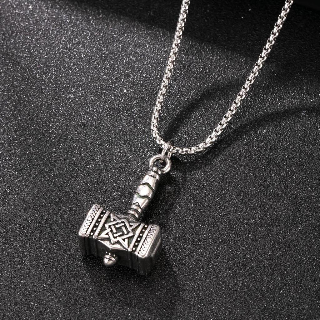 Viking War Hammer Men's Sweater Chain: European & American Style Stainless Steel Necklace