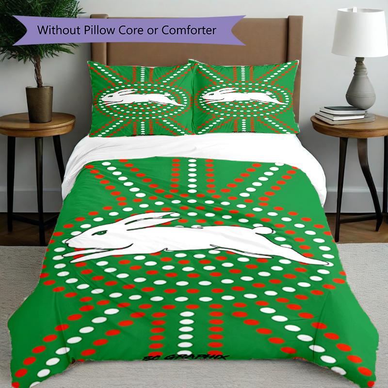 3-teiliges Bettbezug-Set (1 * Bettbezug + 2 * Kissenbezug, ohne Kern), South Sydney Rabbitohs Druck Bettwäsche Set, Schlafzimmer Dekor, Ganzjahres, Geburtstagsgeschenk