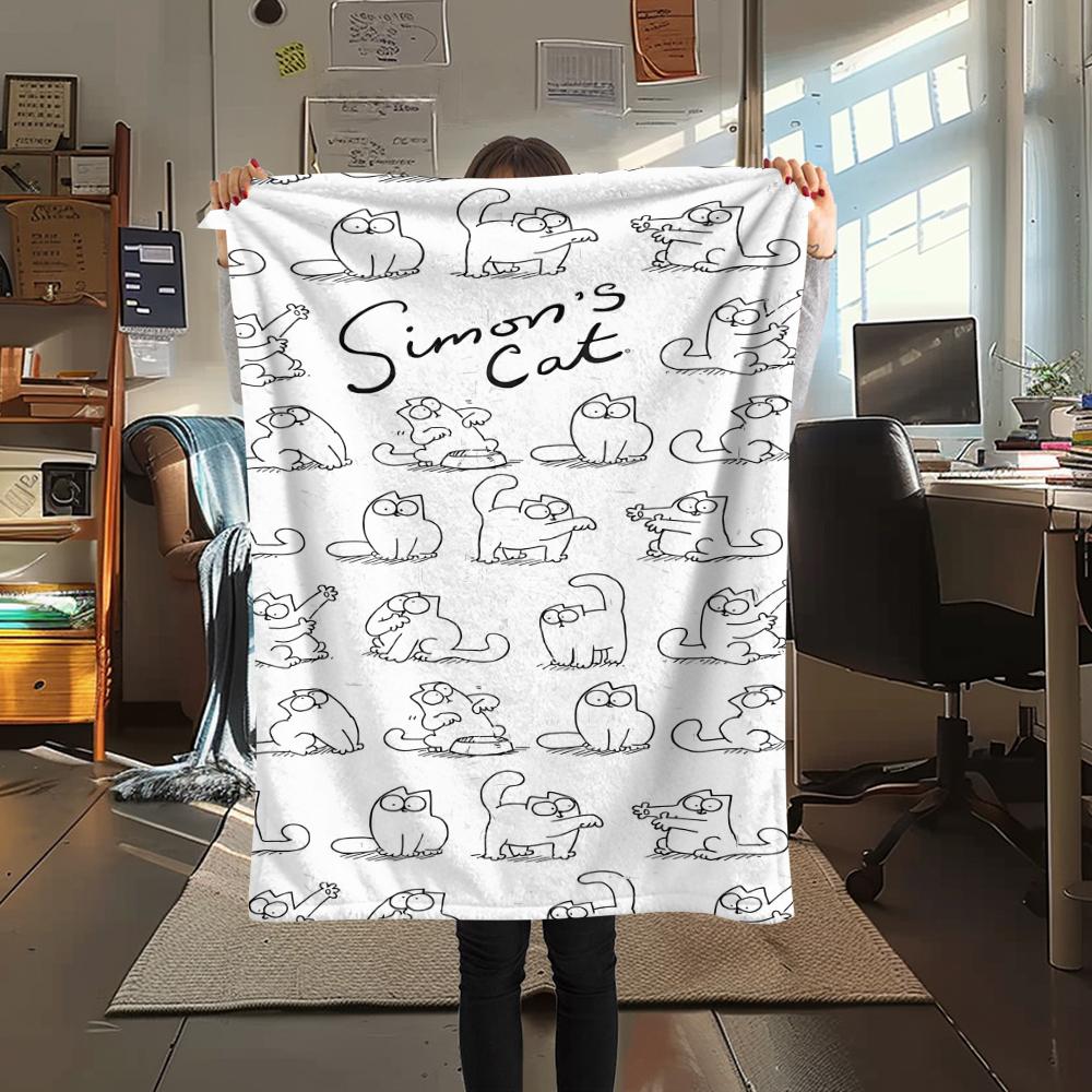 1pz Coperta in Flanella con Stampa del Gatto Simon, Alta Qualità per Tutte le Stagioni, Decorazione per la Casa, Calore e Comfort, Perfetta per Regali di Natale