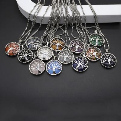 Necklace Pendant Natural Stone Rose Quartz/Agates Leaf-Tree Pendant For Women Girls Birthday Gift Chain Length 60CM