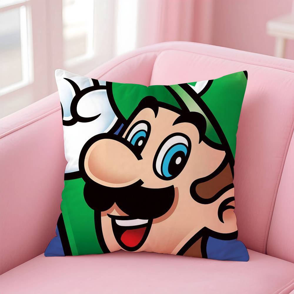 Super Cute Style M-Mario Game Pillow Case Anti-dustmite Pillowcase Invisible Zipper Silky Short Plush Sofa Cushion Cover