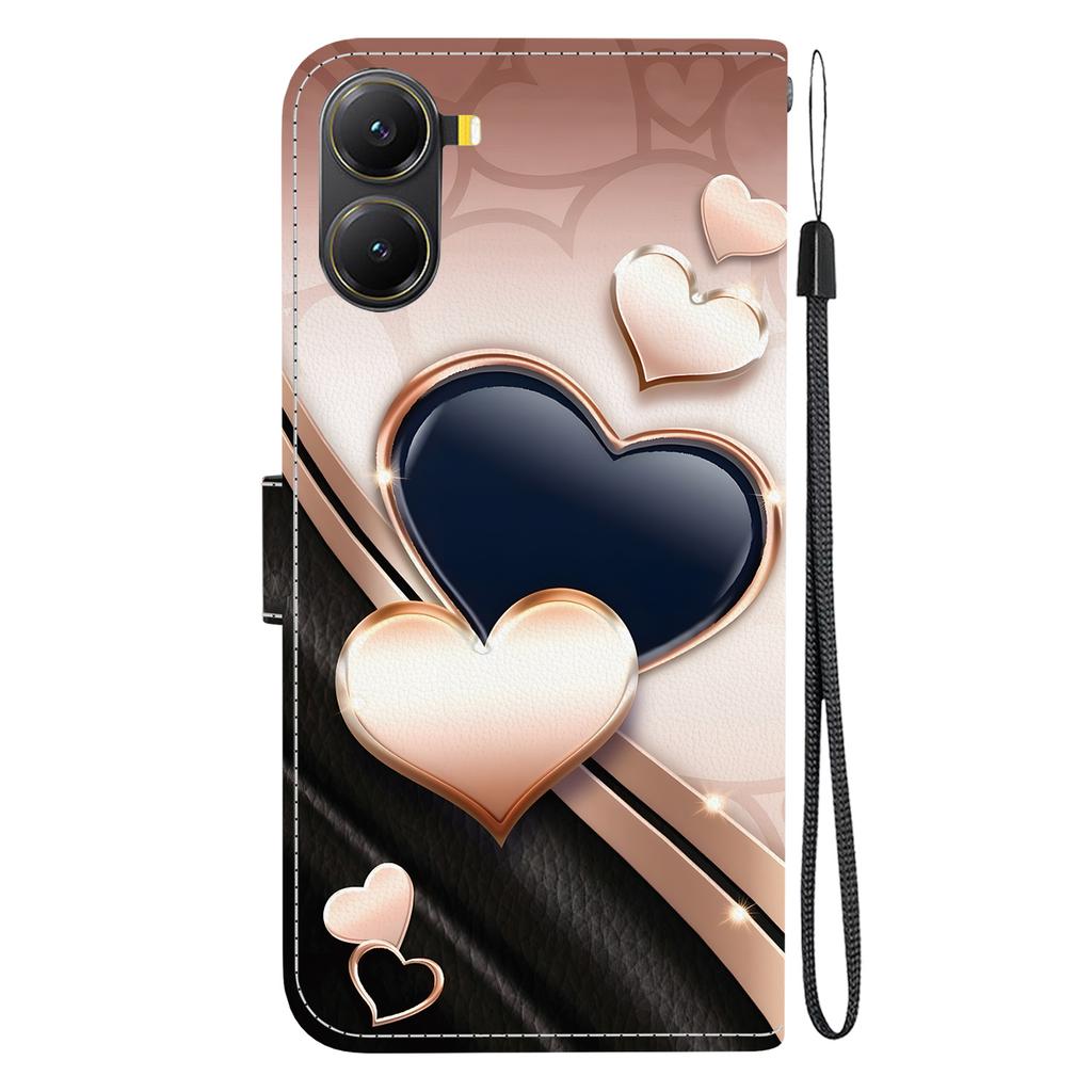 Handmade PU Leather Flip Case for Xiaomi Poco X7 Pro Anti-Slip Shockproof Cover with Wrist Strap & Heart/Rose Cat Designs