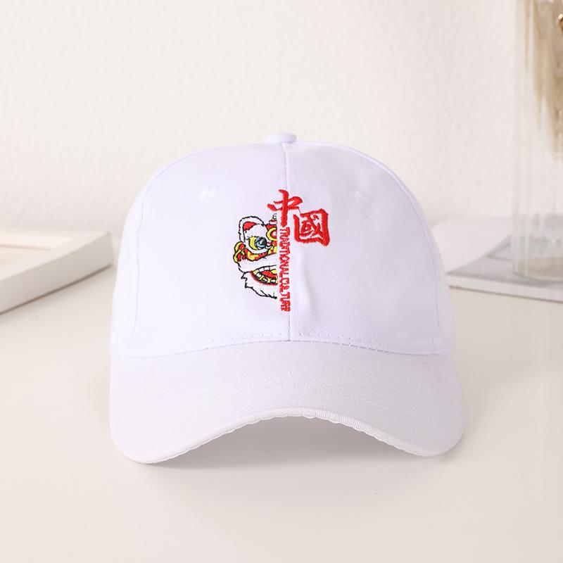 

Simple Chinese style embroidered printed baseball cap National Tide Lion All-match Hip Hop Cap Adjustable Velcro with top tide c One Size білий