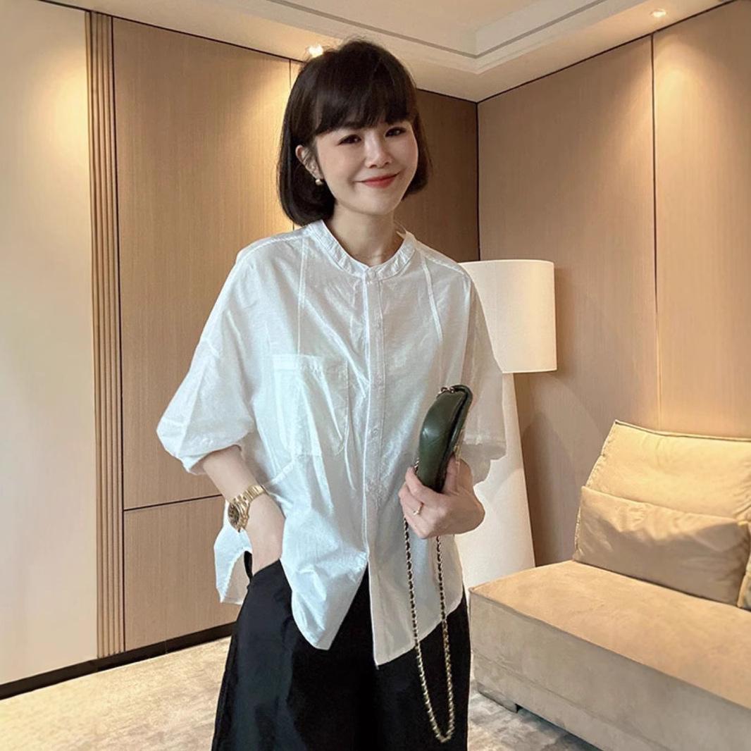 

Women s French Chic Loose Slimming Five-Sleeve Summer Shirt Large