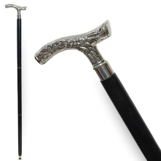 

Элегантная черная трость с серебряной ручкой, деревянная трость