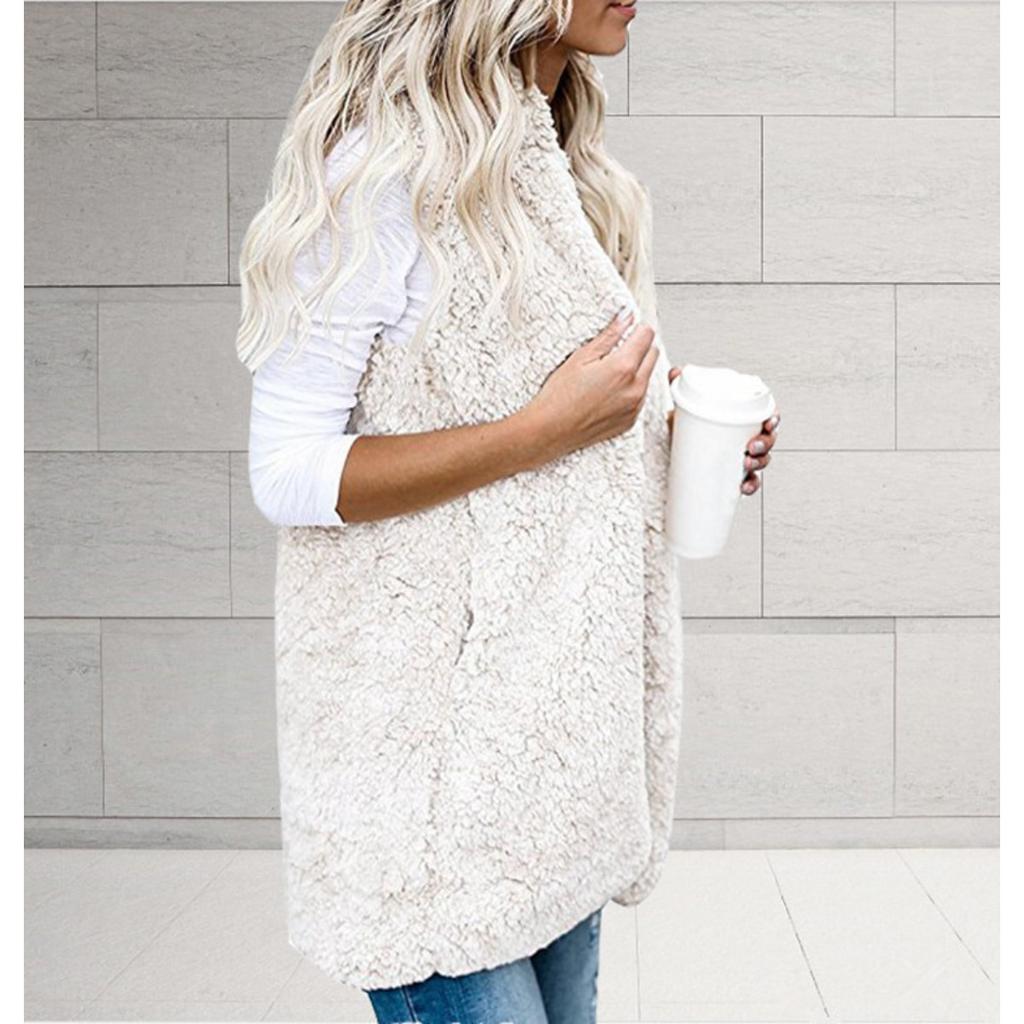 Gilet in Pile Senza Maniche con Cappuccio da Donna Autunno Inverno Monocolore con Tasca Gilet Casual alla Moda