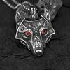 Viking Ice Field Wolf Head Necklace Nordic Metal Green Eye Wolf Head Men Handsome Rune Pendant Accessories