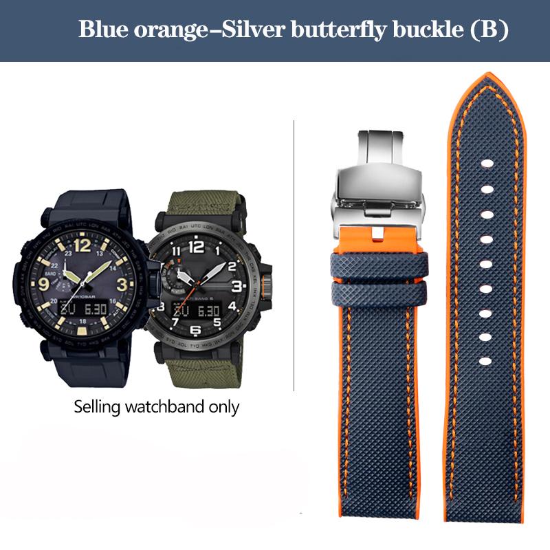 Correa de Reloj de Nylon con Fondo de Goma para la Serie Casio PROTREK PRG-600YB PRG-650 PRW-6600 Correa Deportiva de Lona y Silicona 24mm