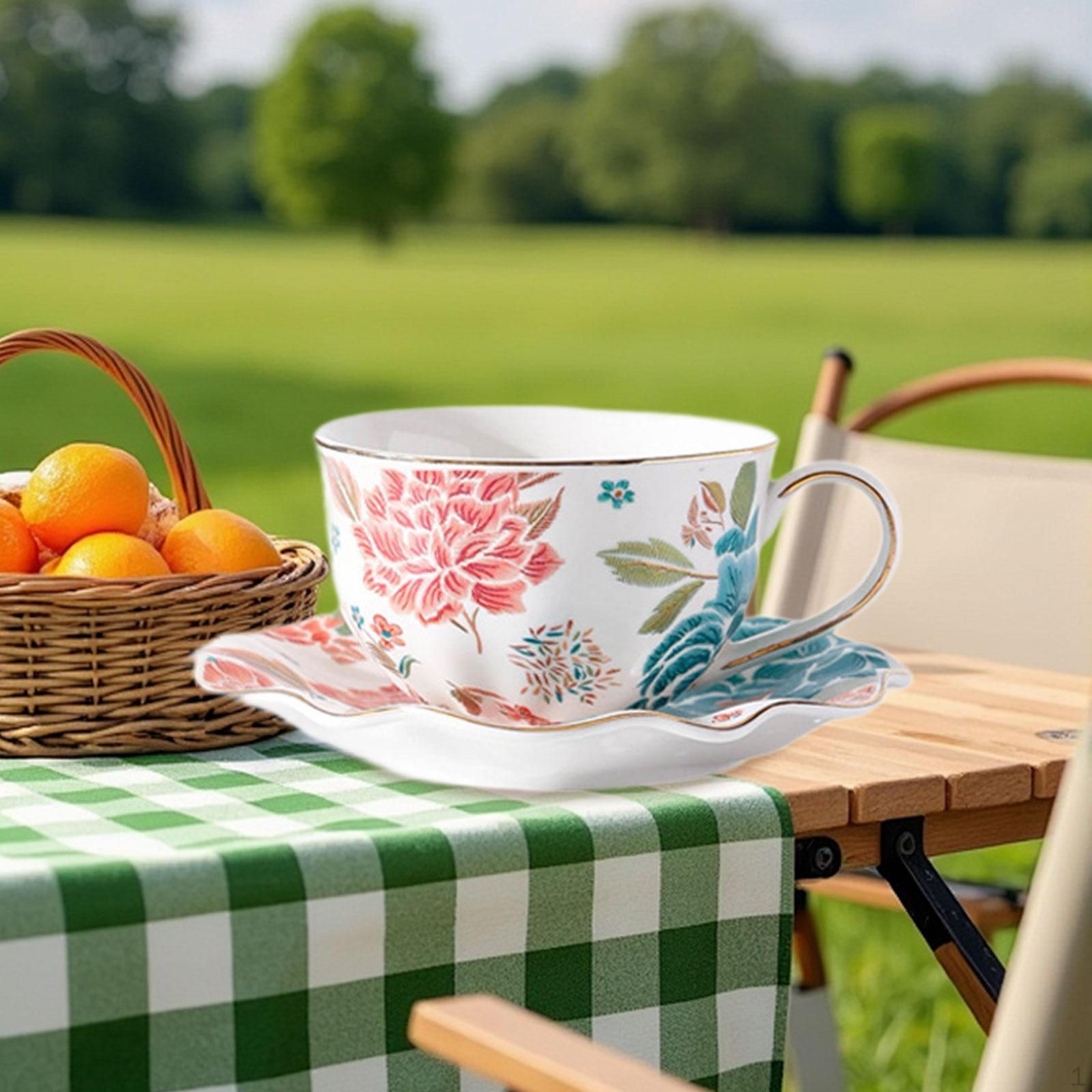 

Ceramic Coffee Mug Cups and Saucer Set Versatile Elegant Portable Tabletop Drinkware Cappuccino 200ml