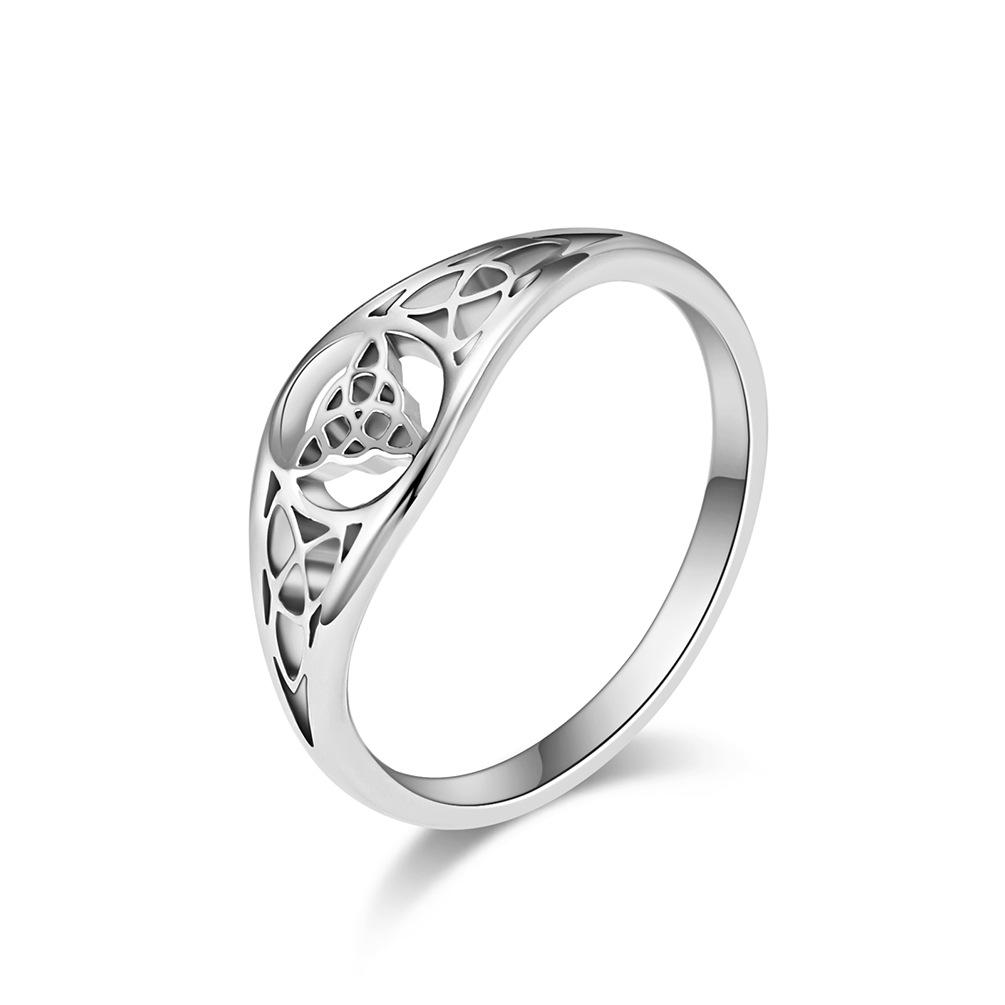 Nordic Viking Triangle Knot Hollow Titanium Steel Ring Female Celtic Knot Proposal Engagement Ring Hand Jewelry 5#