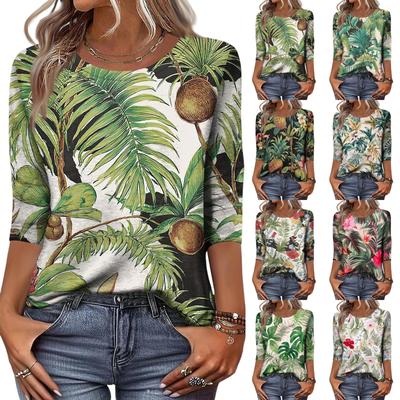 Women's Fashionable Casual Round Neck Three-Quarter Sleeve Printed T-Shirt Top