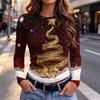 Women's Slim Fit Christmas Print Long Sleeve T-Shirt Round Neck Casual Holiday Top