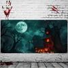 157x71-inch Oversized Halloween Haunted House Garage Banner - Full Moon and Castle Ruins Designzyc