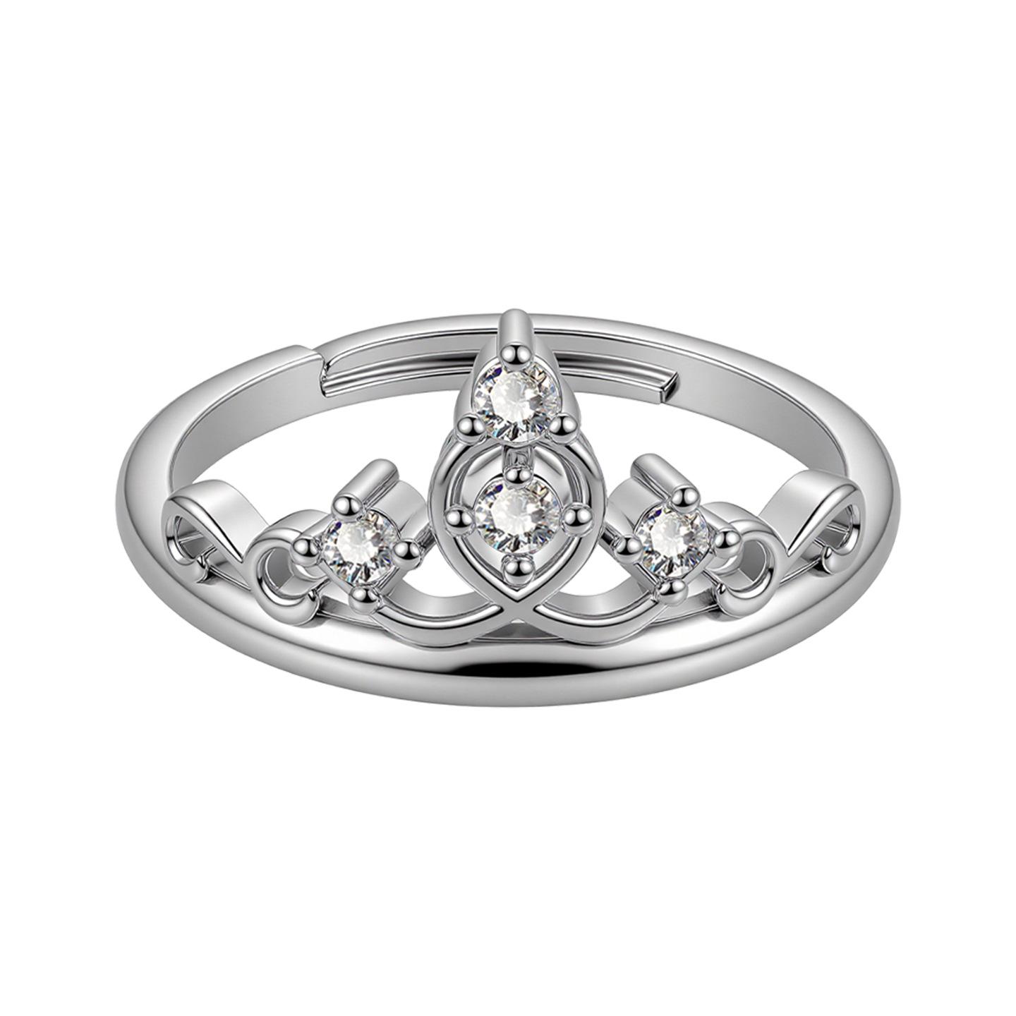 Crown Princess Adjustable Hollow Ring in Eco-friendly Copper, White Gold Plated Adjustable Open Ring
