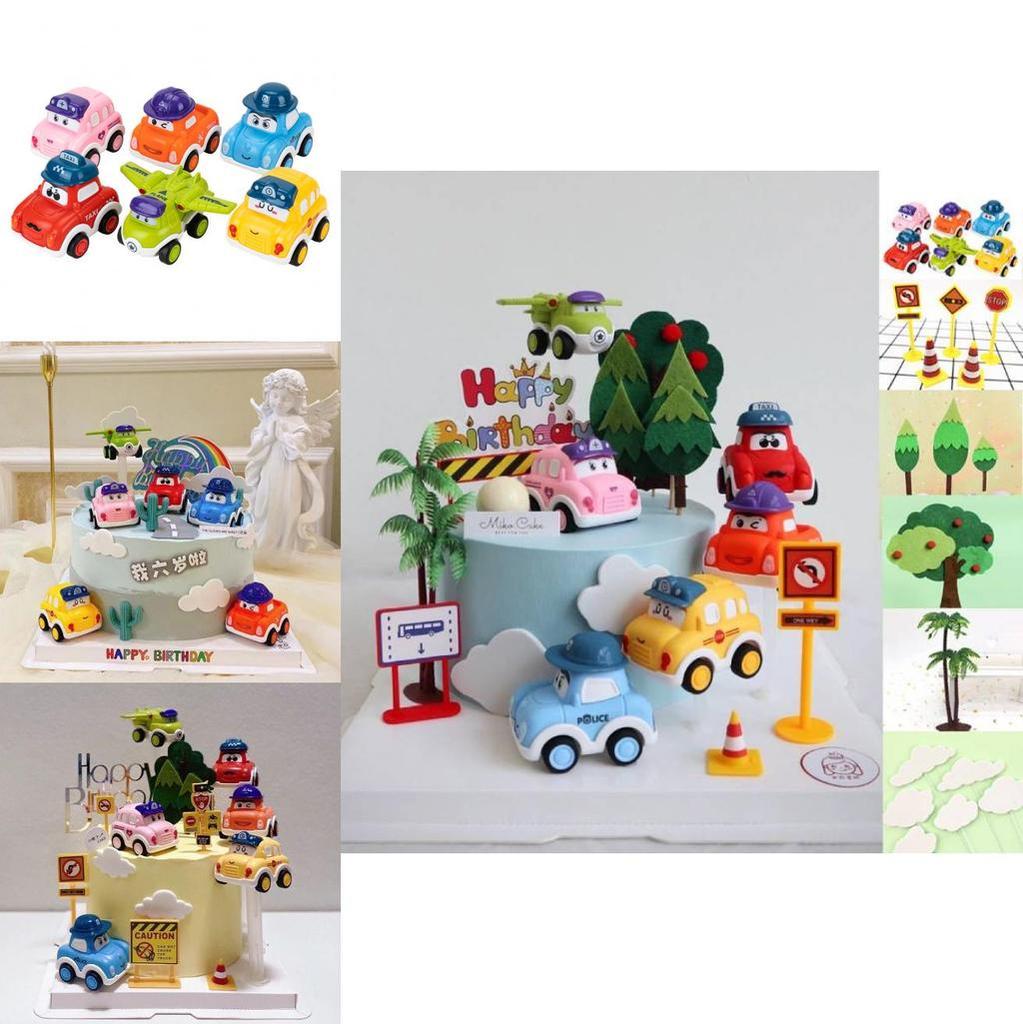 Adorable Cartoon Race Car Cake Decoration Set Perfect For Children's Birthday Celebrations