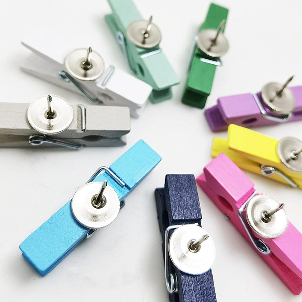 Wooden Push for Bulletin School Supplies Clips, Pins, 20-Pack, Corkboards, Calendars, Photos, Maps, Boards, (Colors)