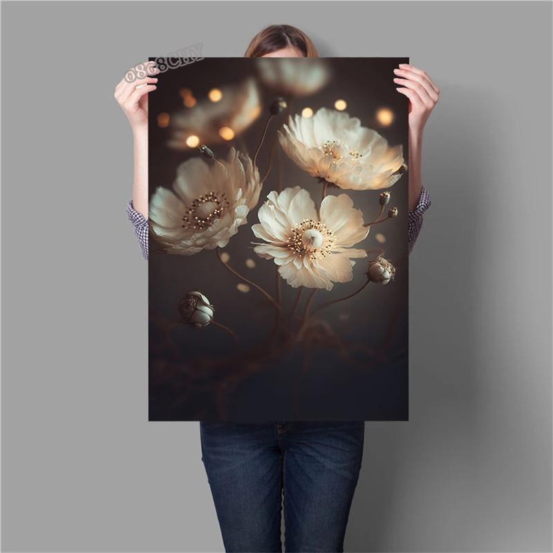 HD Nature Plants Canvas Paintings Wet Leafs,Glowing Patel Pink Flowers Posters Prints Wall Art Pictures for Living Room Decor