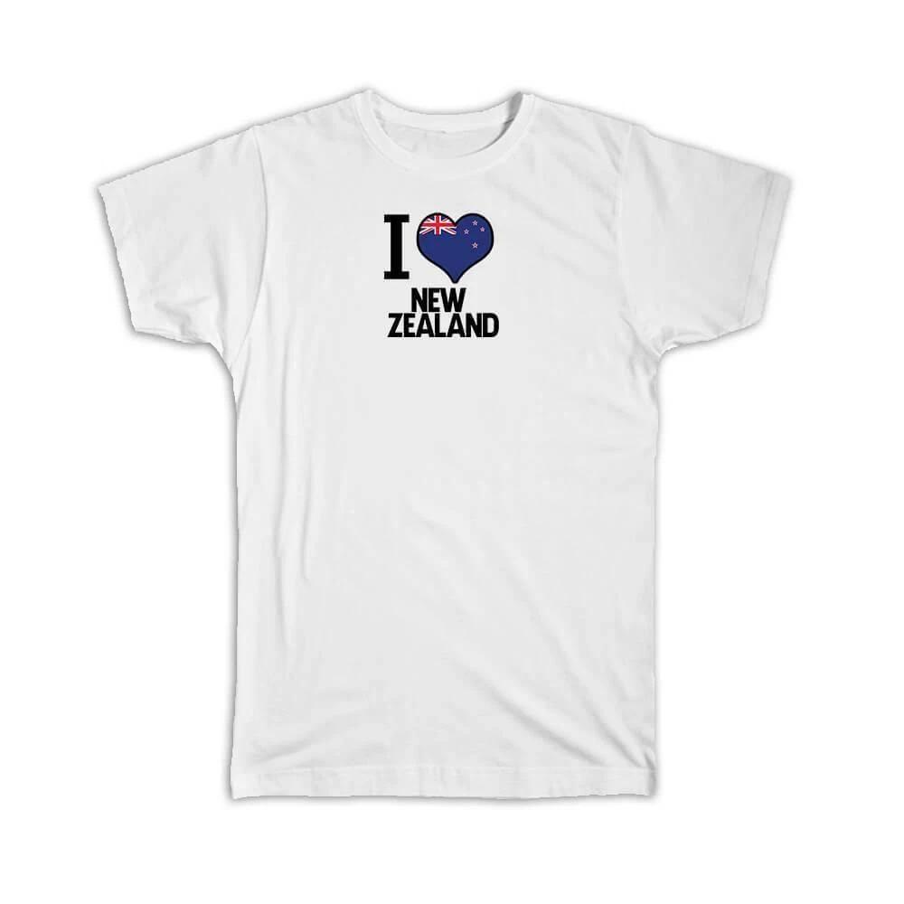 Gift T-Shirt : I Love New Zealand Flag Heart Country Crest Zealander Expat 3XL