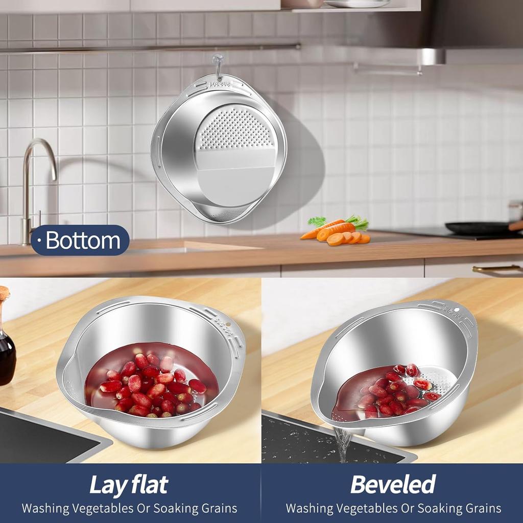 Kitchen 304 Multi-Function Vegetable Fruit Basket Drain Waing Vegetable Basket Home Use Rice Waing Sieve Rice Basin Tool