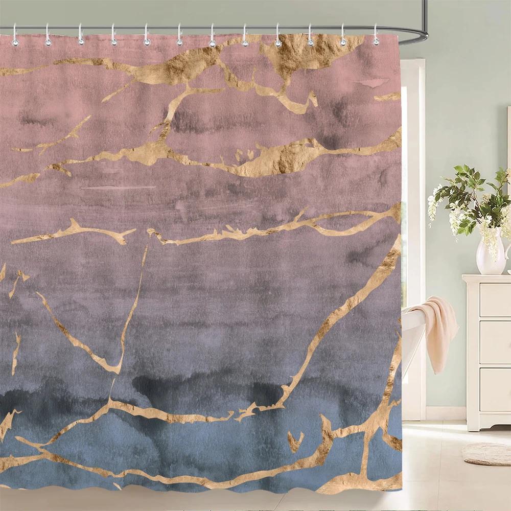 Gradient Marble Ink Texture Shower Curtain Waterproof Colorful Abstract Geometry Bath Curtain Bathroom Decor Curtain With Hooks