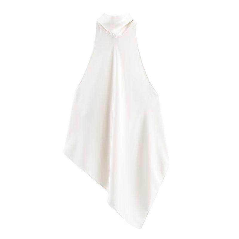 Kaslead New Arrival Women's Clothing Fashion Style Fashion Loose Silk Satin Texture Hanging Collar Tops 4772137