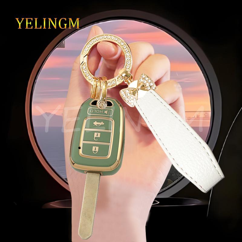 4 Button Shell Fob For Honda Accord Civic Crv Jazz Hr-V Hrv 2013 2014 Car Remote Key Cover Case Keychain Accessories