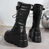Mittelhohe Stiefel Mode Runde Spitze Schnürung Plateau Nieten Rutschfest Verschleißfest Damenstiefel