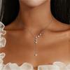 French Style 925 Silver Luxury High-End Y-Shaped Tassel Pendant Necklace with Moissanite on an Elegant Link Chain