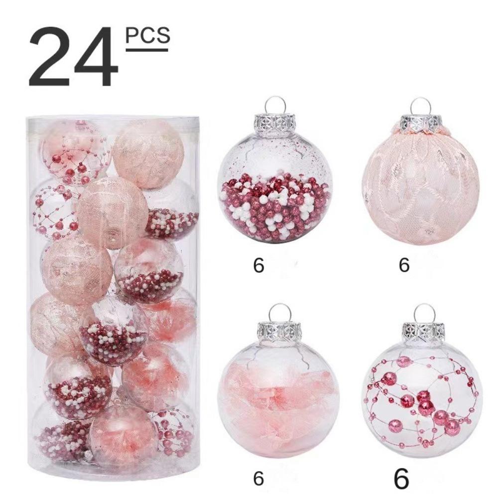 

24PCS 6cm Electroplated Balls Christmas Tree Ornament DIY Crafts Painted Plastic Christmas Gifts Boxes Pendant New Year Pendant розовый