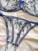 Floral Embroidered See-Through Lingerie Set with Sexy Gathering Bra for Women