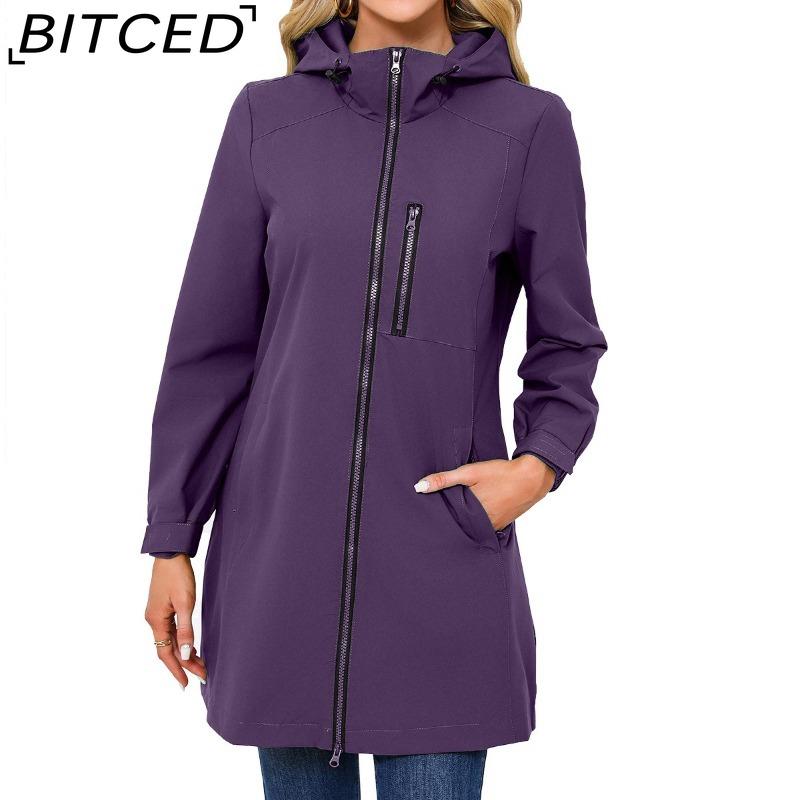 BITCED Women's Outdoor Sports Water-Resistant Trench Coat with Hood Long-Sleeved Spring/Autumn Loose-Fit Casual Windbreaker