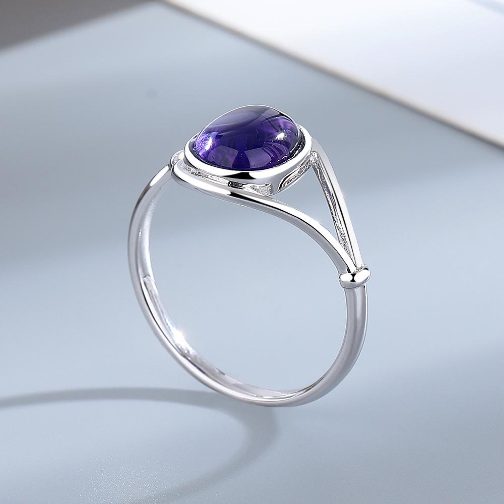 Dainty Natural Moonstone Ring 8*10MM Round Amethyst Agate Stone Vintage Silver Jewelry Ring For Women Party Anniversary Gifts