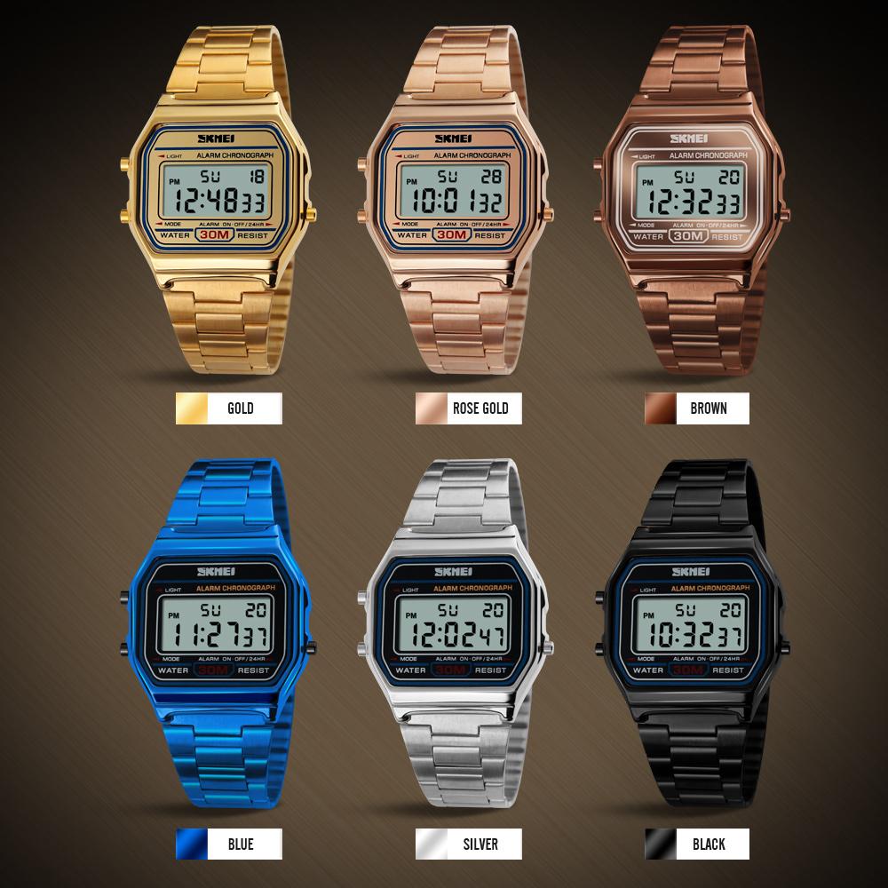 Skmei Digital Watch Reloj Hombre For Casual Sport 1123 3Bar Waterproof Fashion Men Stainless Steel Strap LED Display Watches